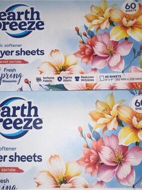 Earth Breeze Spring Blossoms Dryer Sheets -  6 boxes + free tote